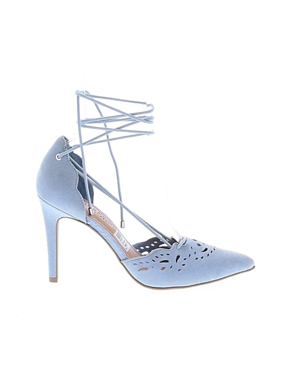 Christian Siriano Powder Blue Suede Laser-Cut Lace-Up Pointed Heel - Picture 5 of 5